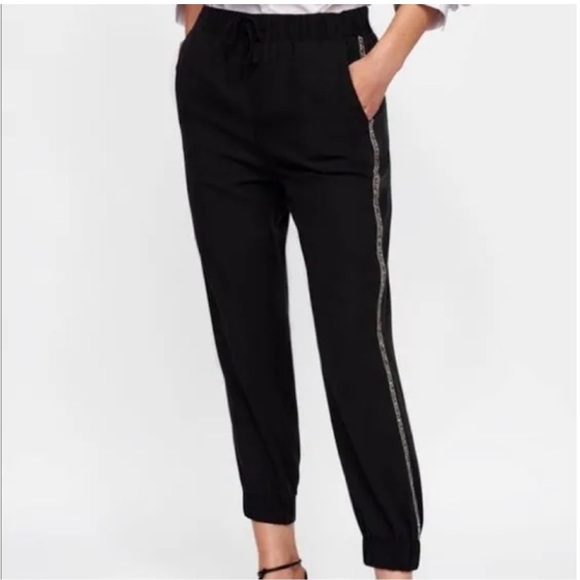 Zara Pants - Black Zara joggers with crystals on the side
